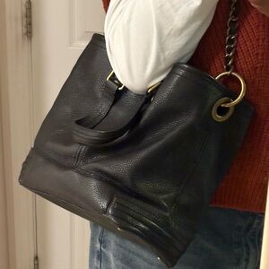 Talbots Black Leather Shoulder Bag with Gold Accents